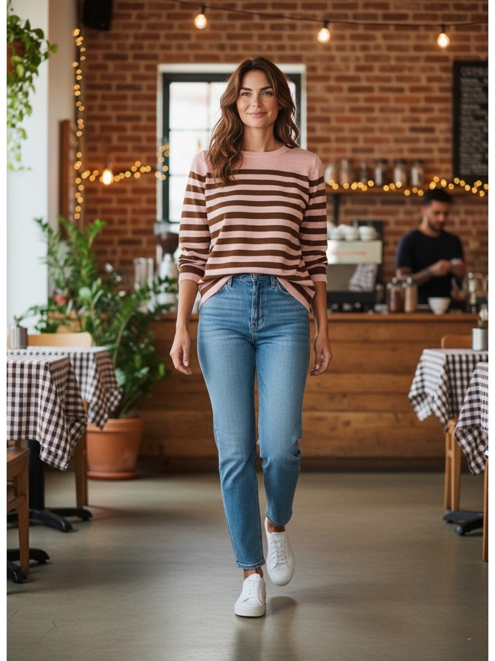 J.Crew Tippi Merino Wool Sweater Pink Brown Stripe Size S Lightweight Knit